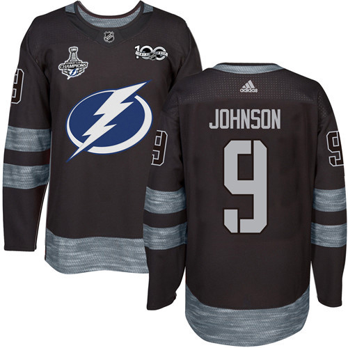 Men Adidas Tampa Bay Lightning #9 Tyler Johnson Black 1917-2017 100th Anniversary 2020 Stanley Cup Champions Stitched NHL Jersey